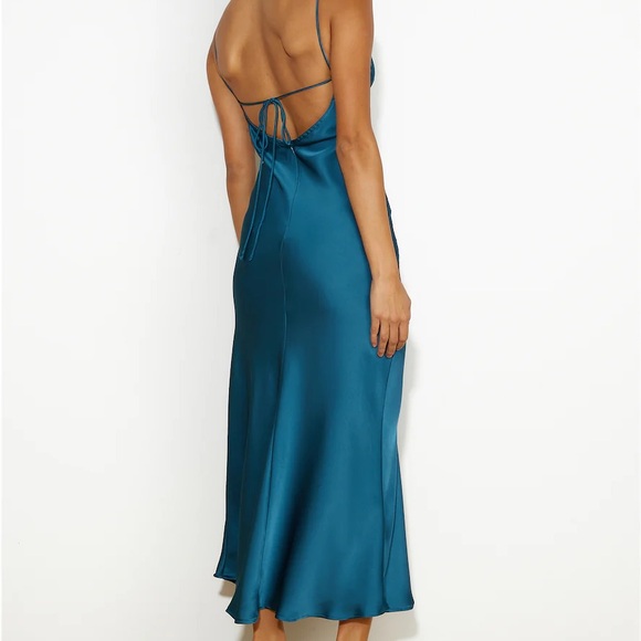 SEEN AT THE BALL SATIN MIDI DRESS BLUE/TEAL - bridesmaids/wedding - Picture 2 of 3